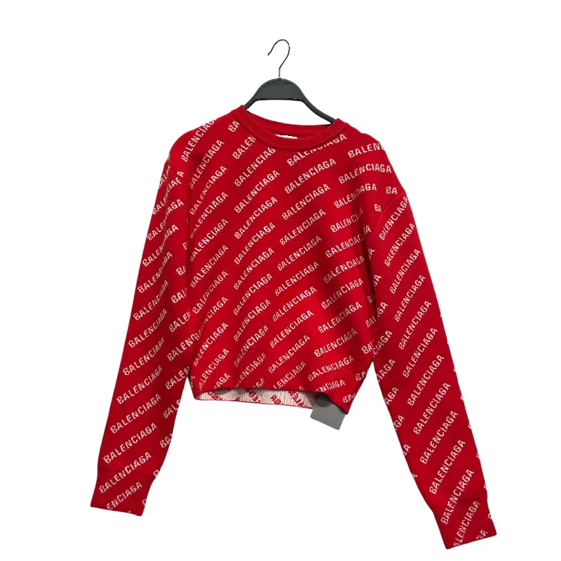 BALENCIAGA/Sweater/S/All Over Print/Cotton/RED/WHT ALL-OVER LOGO SWEATER Masculine Men's 