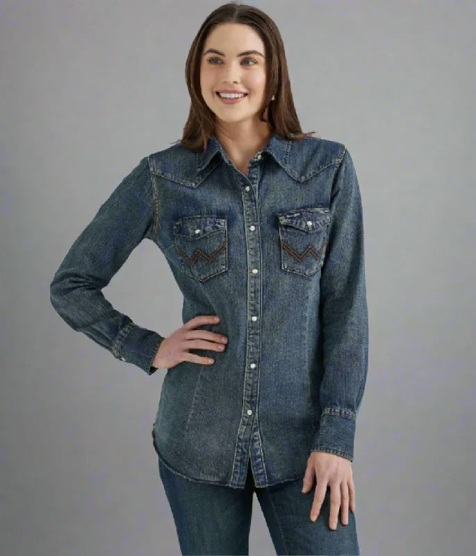 Dark Denim Double Stitch Denim Shirt Traditional Men's Wool