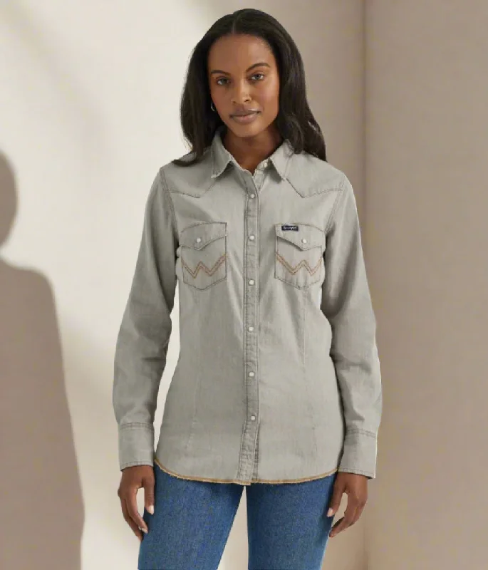 Grey Double Stitch Denim Shirt Sporty Men's Tennis
