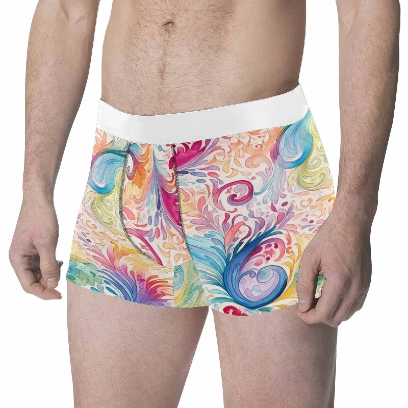 Pastel Rainbow Paisley Men's All Over Print Boxer Briefs(Made In AUS) Elegant Men's Formal 
