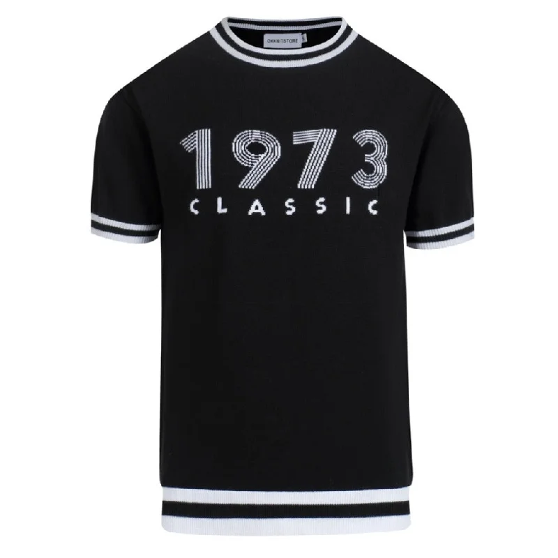 Men's black vintage 1973 knit T-shirt Monochromatic Office Style
