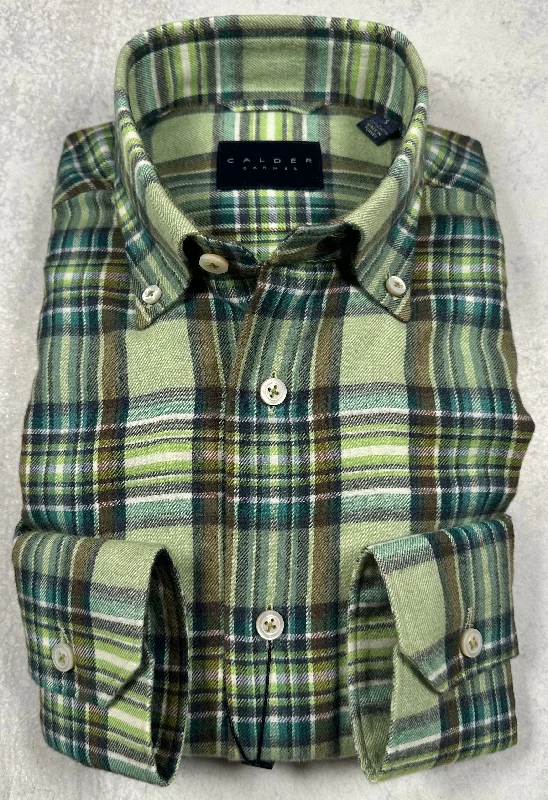 Calder Carmel Ultimate Luxe Double Twisted Plaid Flannel Sport Shirt in Sage Cozy Men's Sherpa