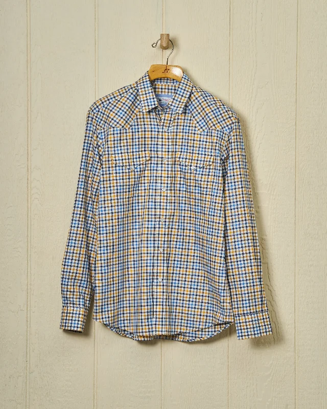 Western Sea-Washed Shirt in Blue/Mustard Gun Check Cozy Men's Winter