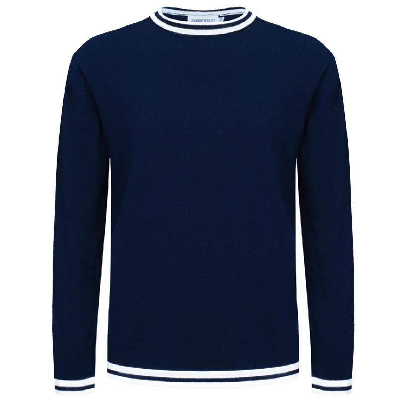 Men's Navy Blue Knitted Long Sleeve Solid T-Shirt Rugged Men's Outdoor 