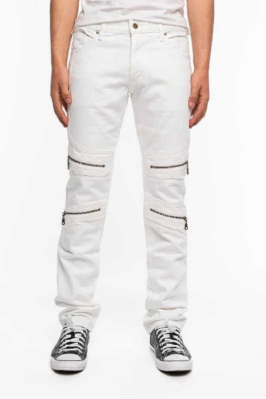 MINI FLAP MENS BIKER JEANS IN WHITE Laid