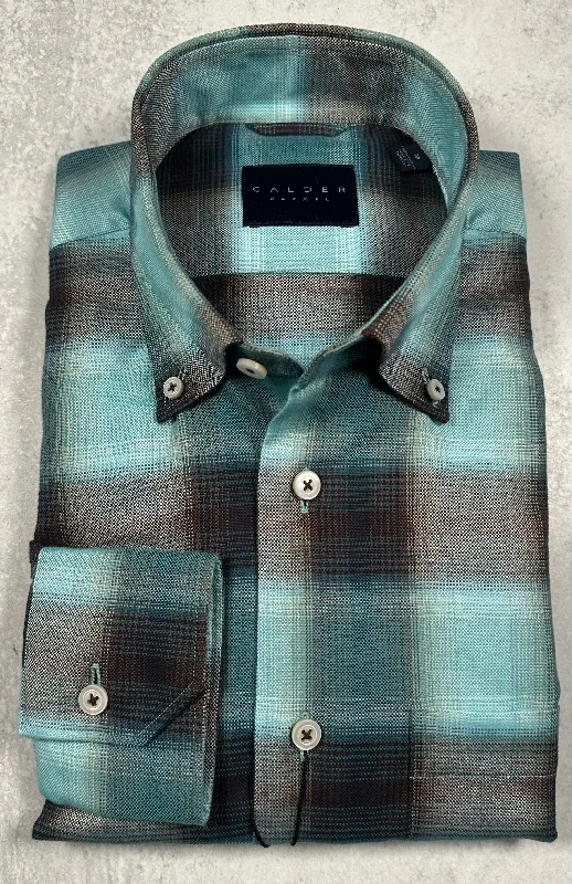 Calder Carmel Ultimate Brushed Oxford Ombre Sport Shirt in Turquoise Dapper Men's 1920S