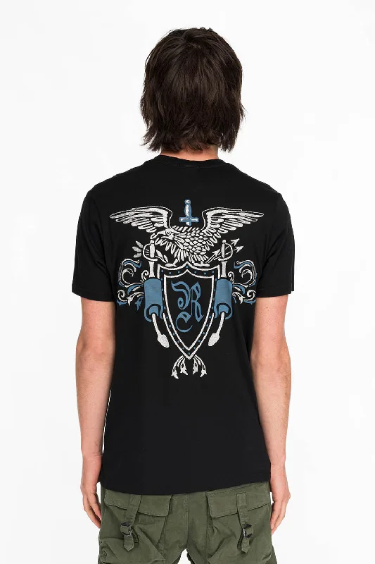 ROBINS HERALDY CREST SILVER GLITTER TEE IN BLACK Rugged Men's Outdoor 