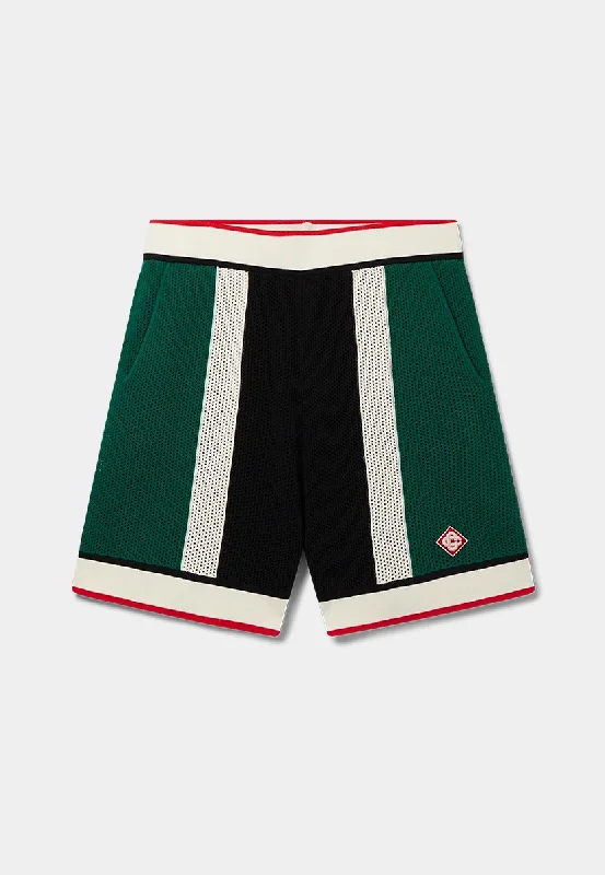 Casablanca Striped Mesh Shorts Green/White/Black Unique Men's Upcycled
