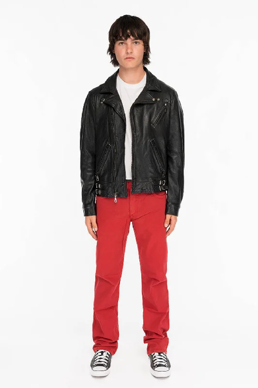 CLASSIC 5 POCKET STRAIGHT LEG JEANS IN BURGUNDY Vacation