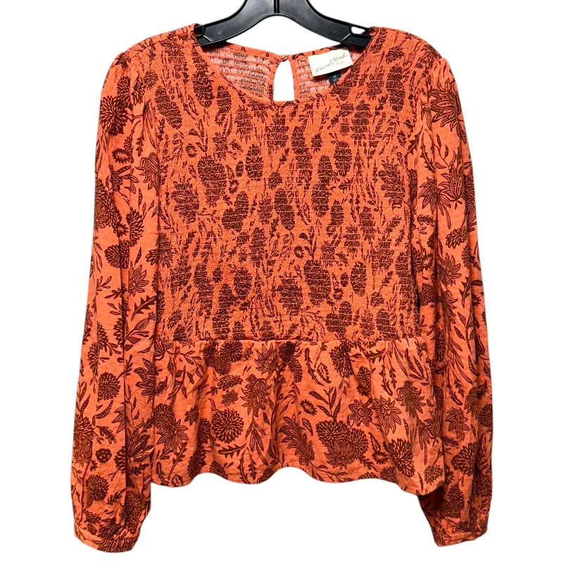 Smocked Peplum Top Long Sleeve By Universal Thread In Orange, Size: M Traditional Men's Wool