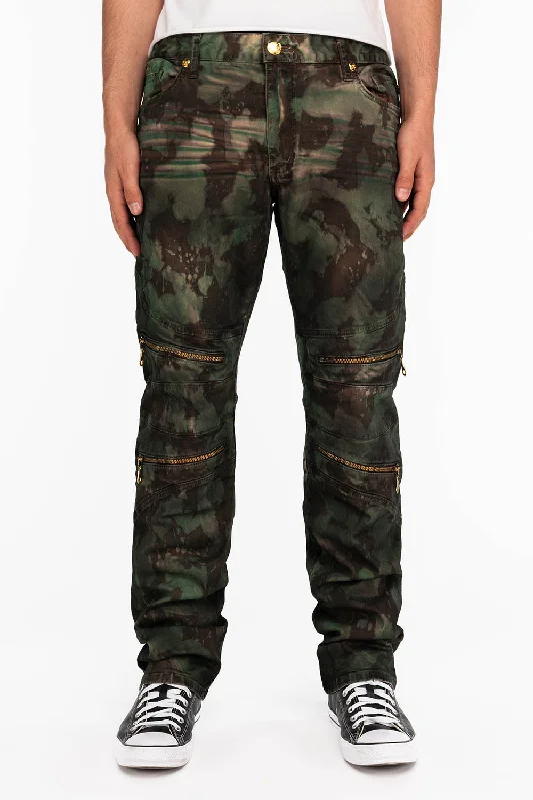 MENS BIKER JEANS IN TIE DYE CAMO GREEN Cozy Men's Winter