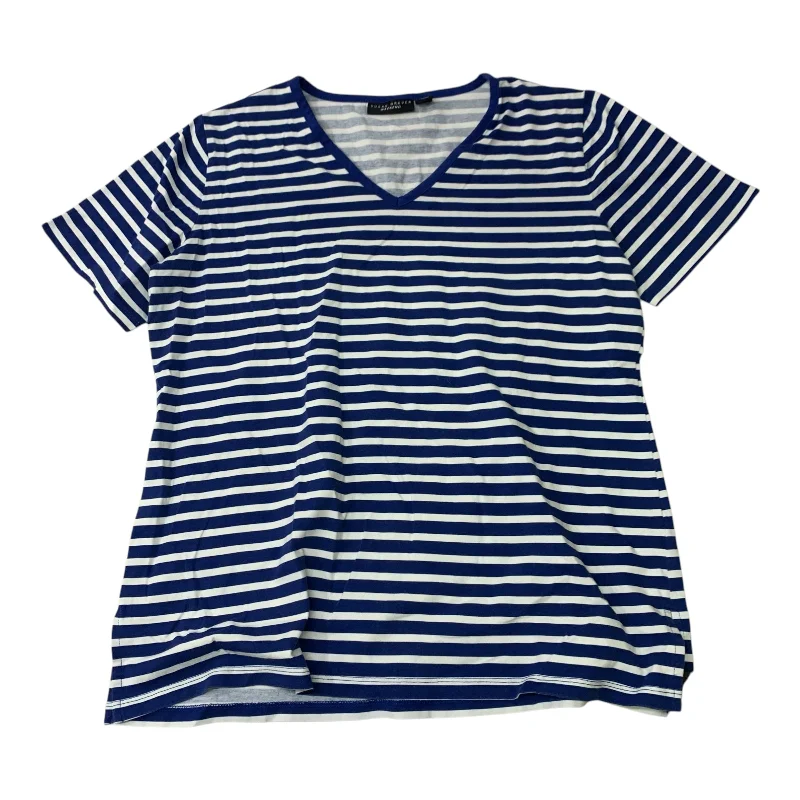 Top Short Sleeve By Susan Graver In Blue & White, Size: L Street