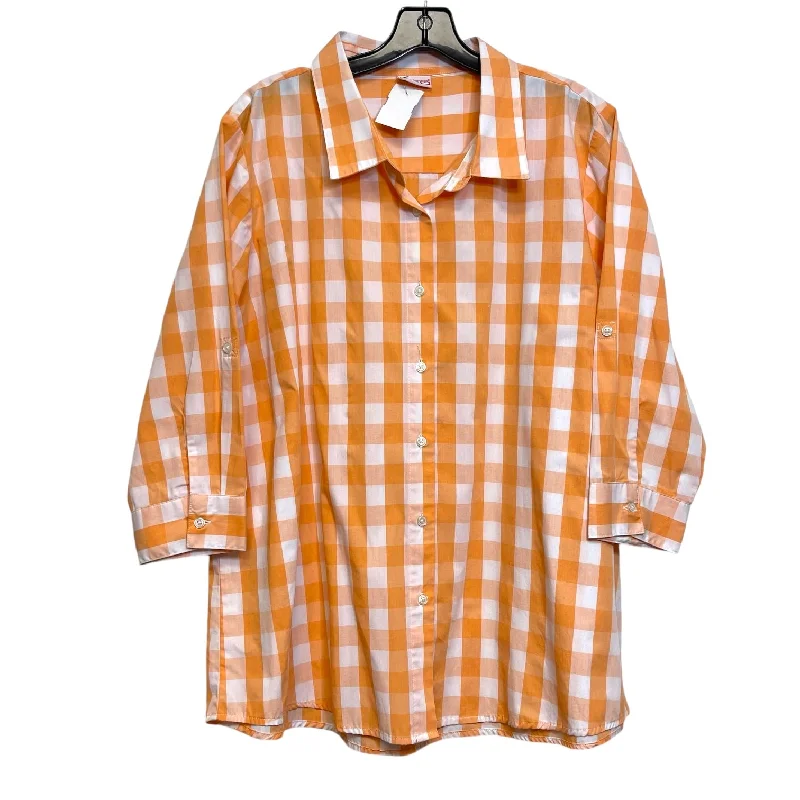 Blouse 3/4 Sleeve By Clothes Mentor In Checked, Size: 1x Unique Men's Upcycled