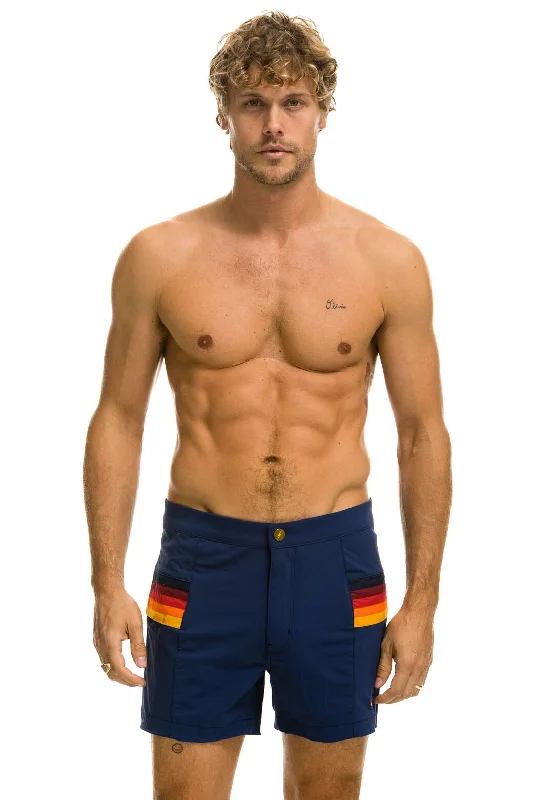 MEN'S HORIZONTAL 5 STRIPE FLEX SHORTS - NAVY Confident Men's High