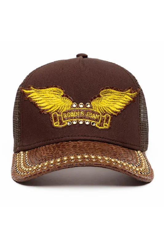 BROWN PYTHON TRUCKER HAT WITH GOLD EMBELLISHMENT Tailored