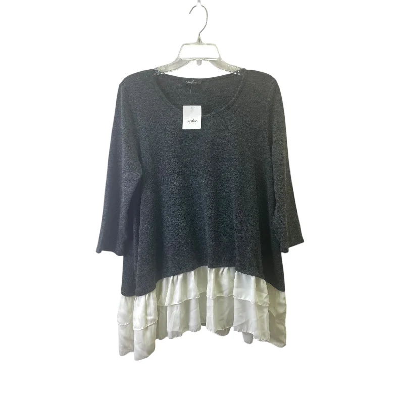 Top 3/4 Sleeve By Caralase In Grey & White, Size:Xl Beach